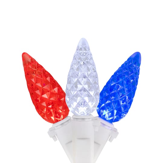 35835322 16.5 ft. Patriotic LED C6 Faceted Christmas Lights - Red, White & Blue with White Wire - 50 Count